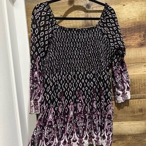 INC Black and Purple Patterned Tunic Top - 1X